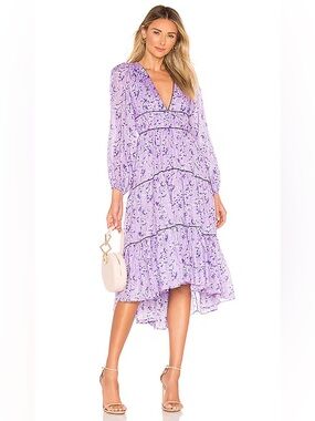 Ulla Johnson Purple & White Joan Floral Ruffled Dress Midi Dress | Size 6